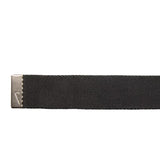 Black belt strap with silver buckle on a white background