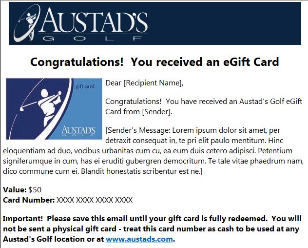 Austad's eGift Card Email