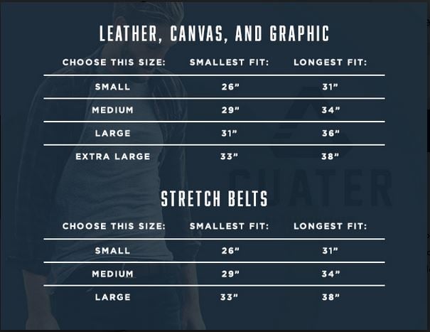 Cuater Belts by Travis Mathew Size Chart
